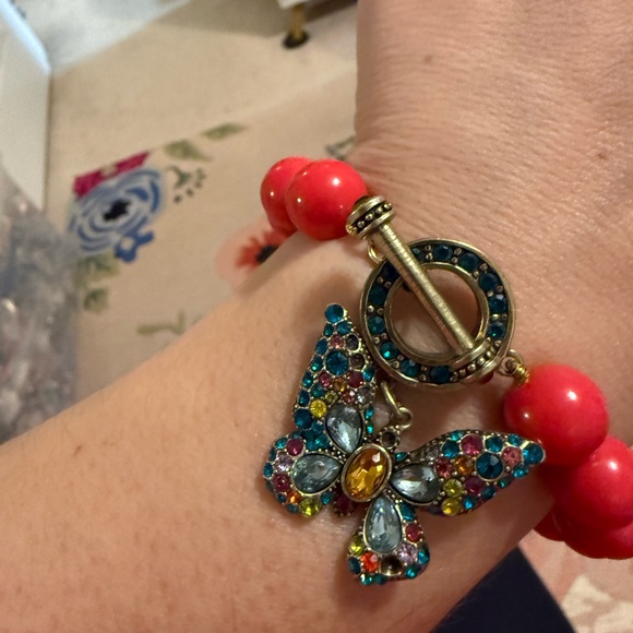 Heidi Daus Red Beaded Bracelet with Multicolor Butterfly - Picture 3 of 9